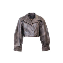 Load image into Gallery viewer, Hazel Patina Cropped Leather Jacket